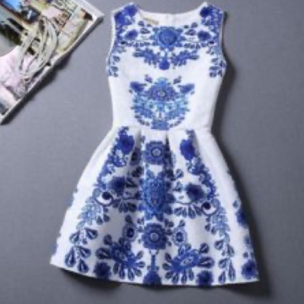 Brocade Porcelain Floral Mini Dress